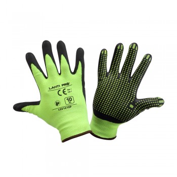 Nitrilhandskar svart-neongröna, elastiska handskar, arbetshandskar, CE, LAHTI