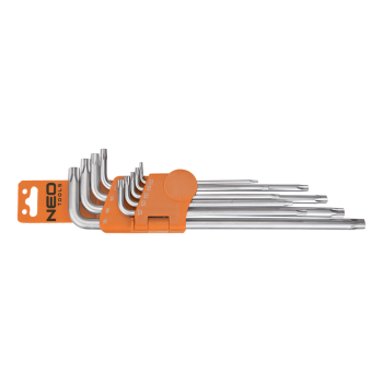 Insexnycklar torx med hål, 5-kantiga L-nycklar, sats 9 st. TS10 - TS50, S2, Neo Tools