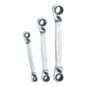 Ringnycklar med spärr, sats, 3 nycklar 4 storlekar vardera, 8-19mm (ringspärrnyckelsats), med omkopplare, Teng Tools