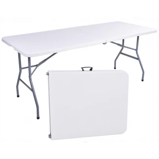 Campingbord 150 cm vit, hopfällbart bord, utställningsbord, trädgårdbord