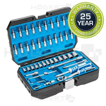 Hylssats 1/4" med Bits, 46 Delar, 72-Tands Spärr, CrV-stål, Högert Technik