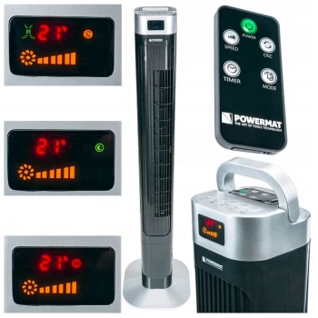 Tornfläkt, pelarfläkt 121 cm, tyst exklusiv stående fläkt, golvfläkt med fjärrkontroll, 90W, svart, Powermat Black Tower
