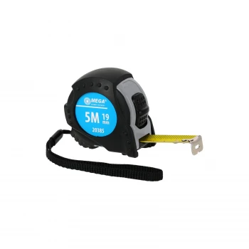 Måttband 8 m/25 mm, 2 x Stopp, Handlovsrem, CE, Gummerat Hölje, Mega